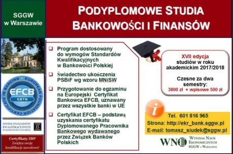 Podyplomowe Studia Bankowości i Finansów w SGGW