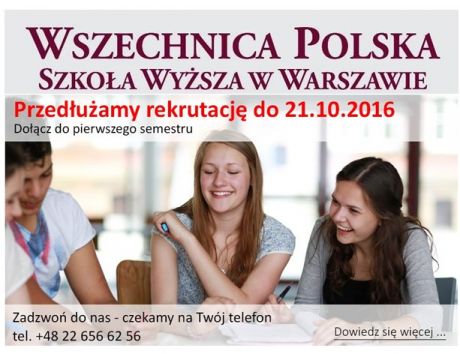 Przedłużona rekrutacja we Wszechnicy Polskiej