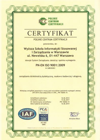 Certyfikat jakości ISO 9001