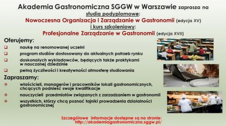 Nowoczesna organizacja i zarządzanie w gastronomii - studia podyplomowe w SGGW