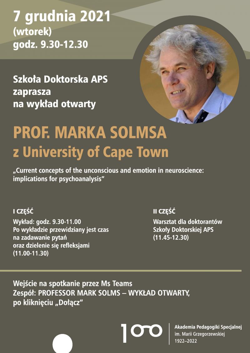 Wykład otwarty prof. Marka Solmsa